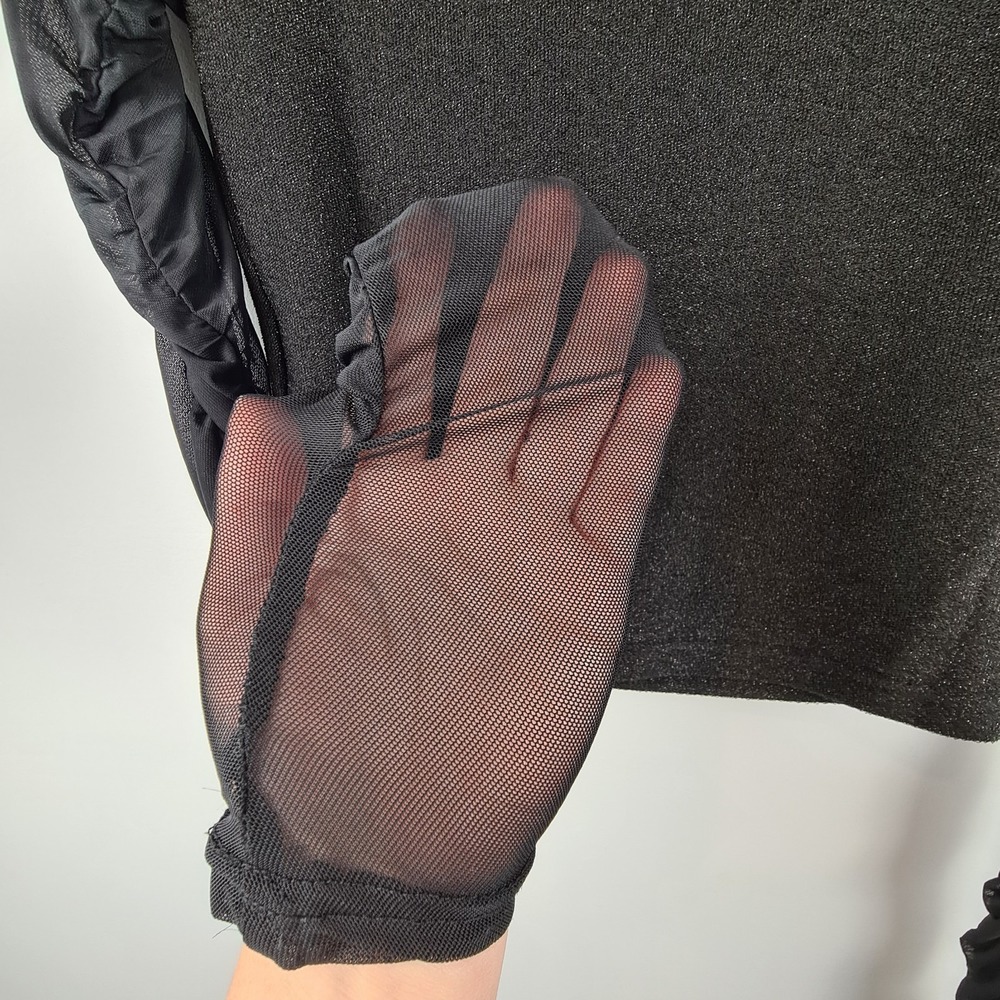 Noisy May Black Sheer Sleeve Long Sleeve Top Small Metallic Cropped Blouse Shiny - Picture 11 of 11